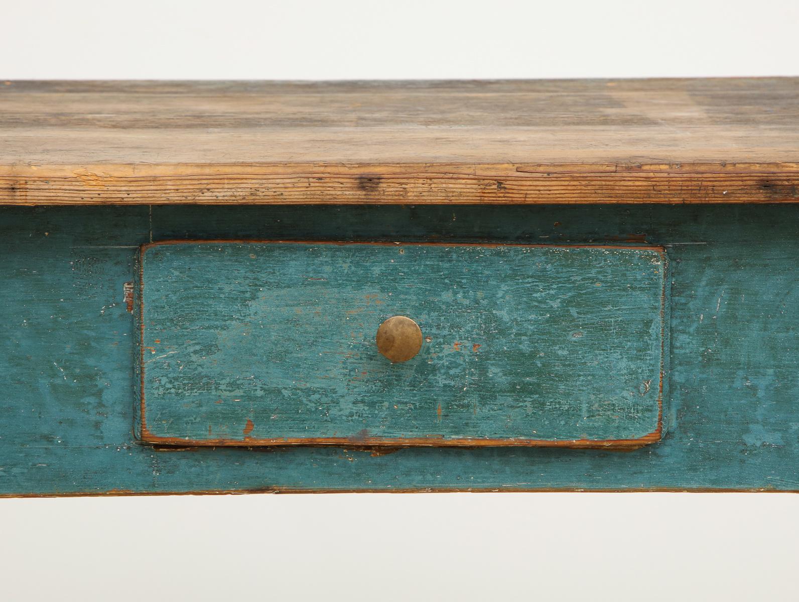 Gustavian Swedish Table with Drawer with Original Blue Paint, circa 1790 2