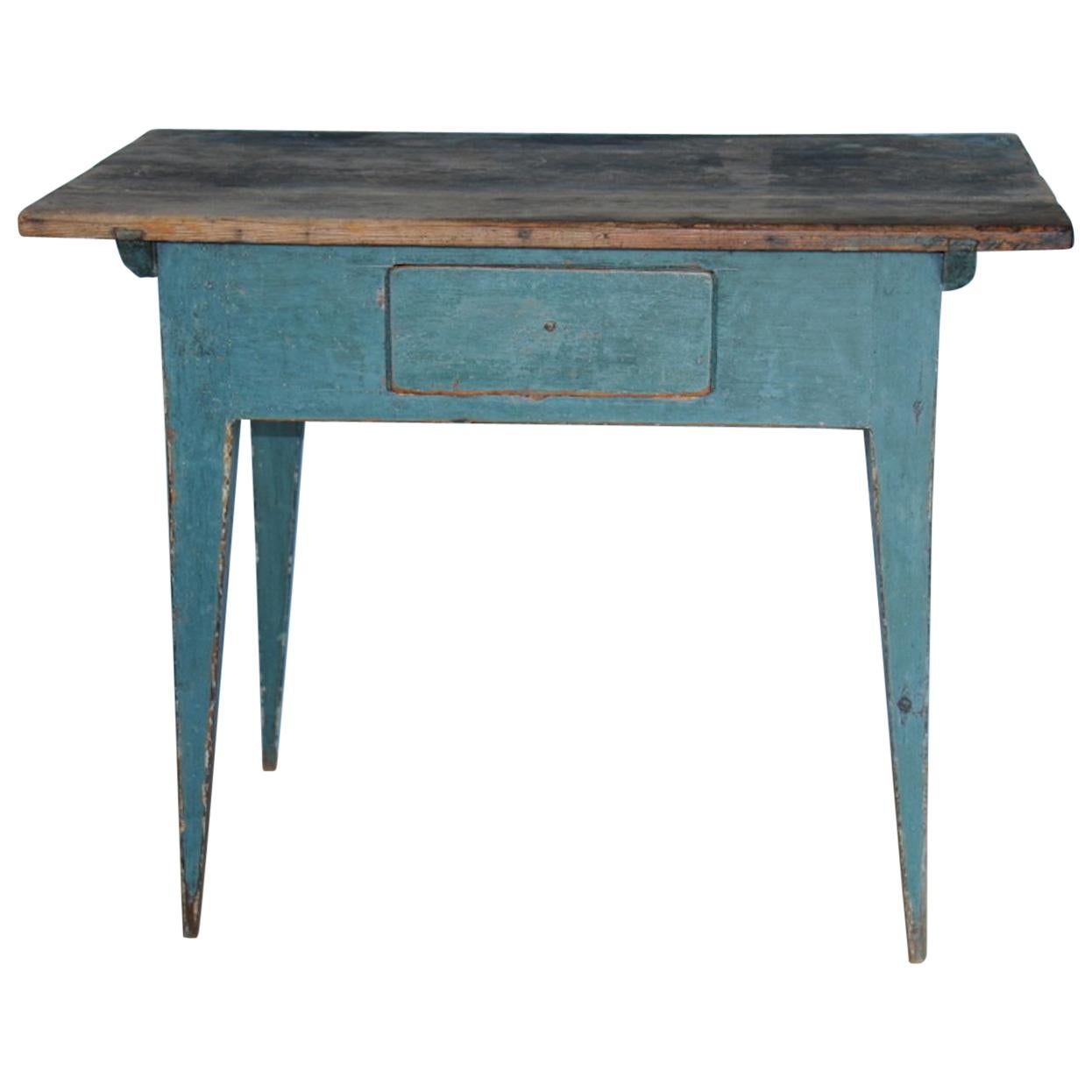 Gustavian Swedish Table with Drawer with Original Blue Paint, circa 1790