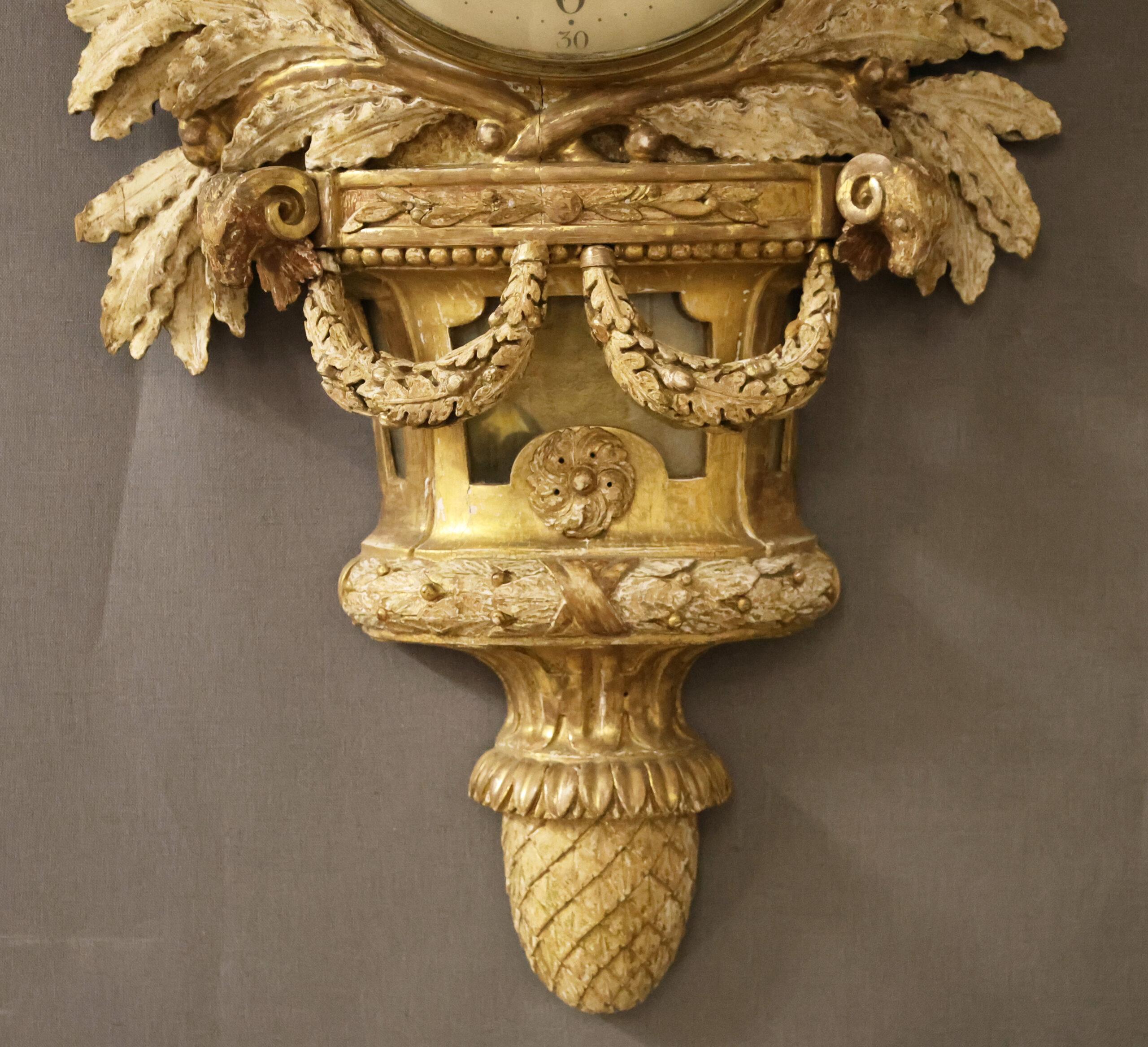 Brass Gustavian Wall Clock signed Jacob Kock For Sale