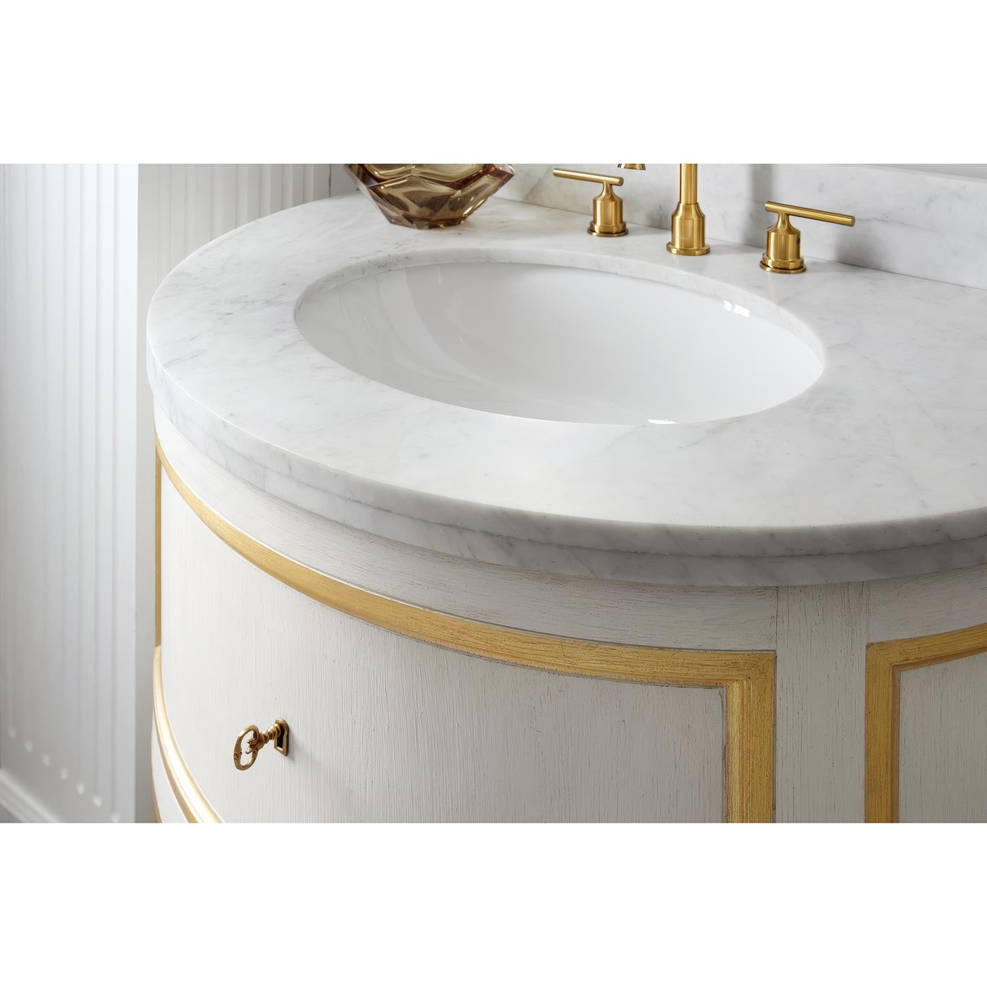 Gustavian Weiß lackierte Marmorplatte Waschtisch (21. Jahrhundert und zeitgenössisch) im Angebot