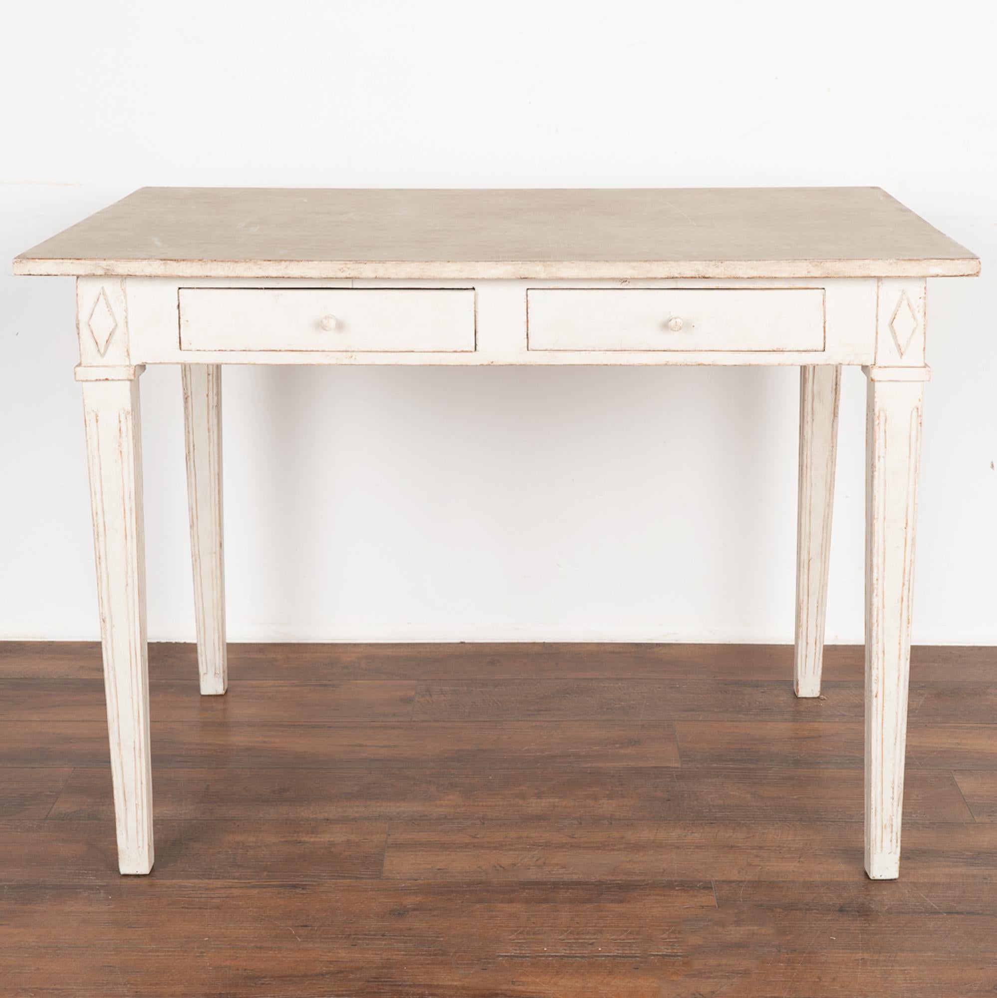 19th Century Gustavian White Painted Partner's Desk Writing Table, Sweden circa 1820-40 For Sale