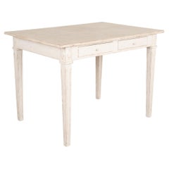 Used Gustavian White Painted Partner's Desk Writing Table, Sweden circa 1820-40