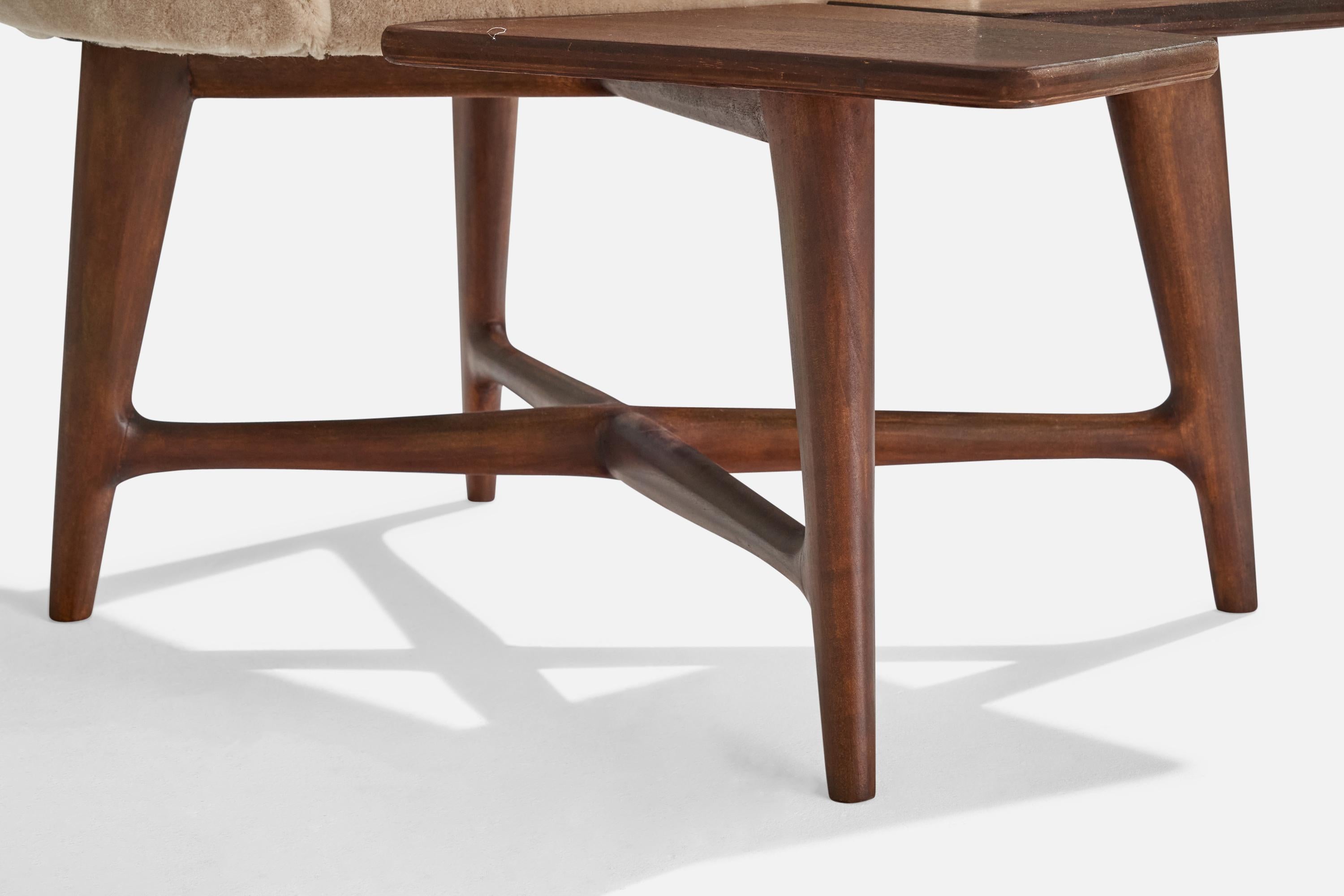 Gustavo and Vito Latis Attribution, Stools, Walnut, Mohair, Italy, 1950s For Sale 5
