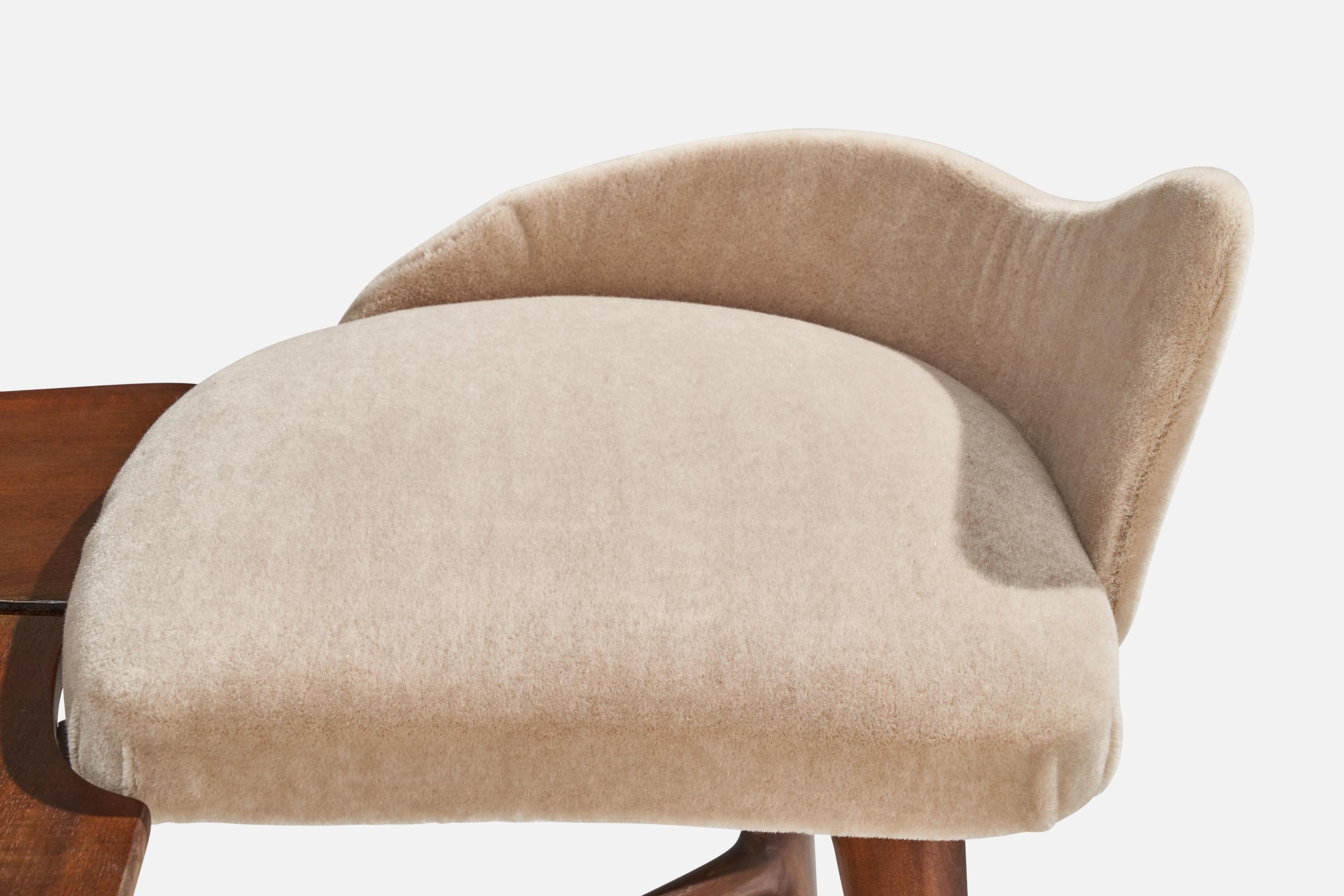 Italian Gustavo and Vito Latis Attribution, Stools, Walnut, Mohair, Italy, 1950s For Sale