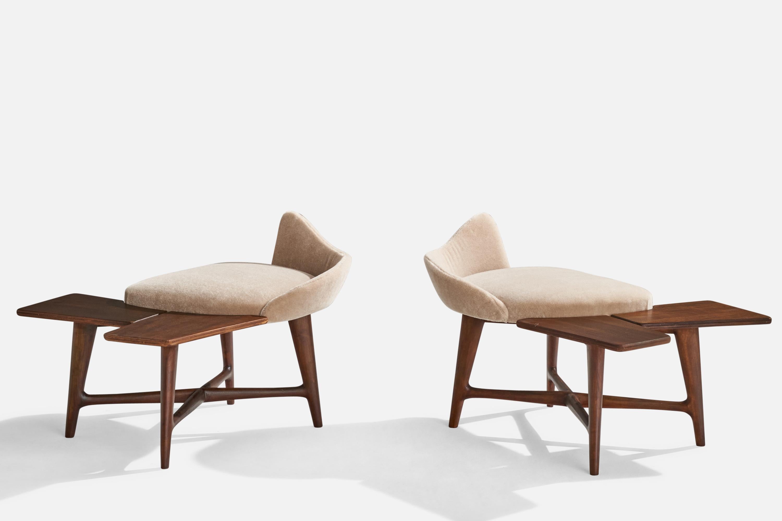 Gustavo and Vito Latis Attribution, Stools, Walnut, Mohair, Italy, 1950s For Sale 1