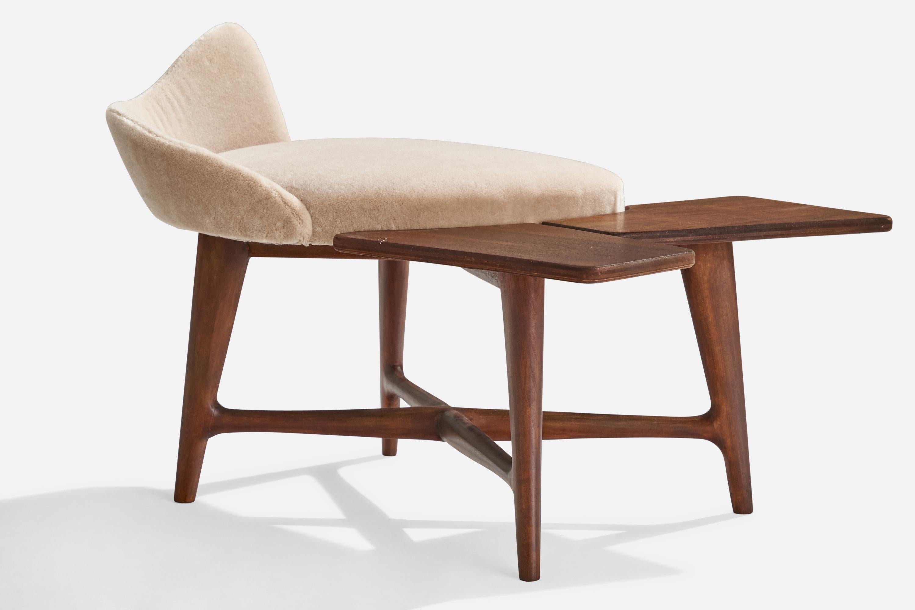 Gustavo and Vito Latis Attribution, Stools, Walnut, Mohair, Italy, 1950s For Sale 2