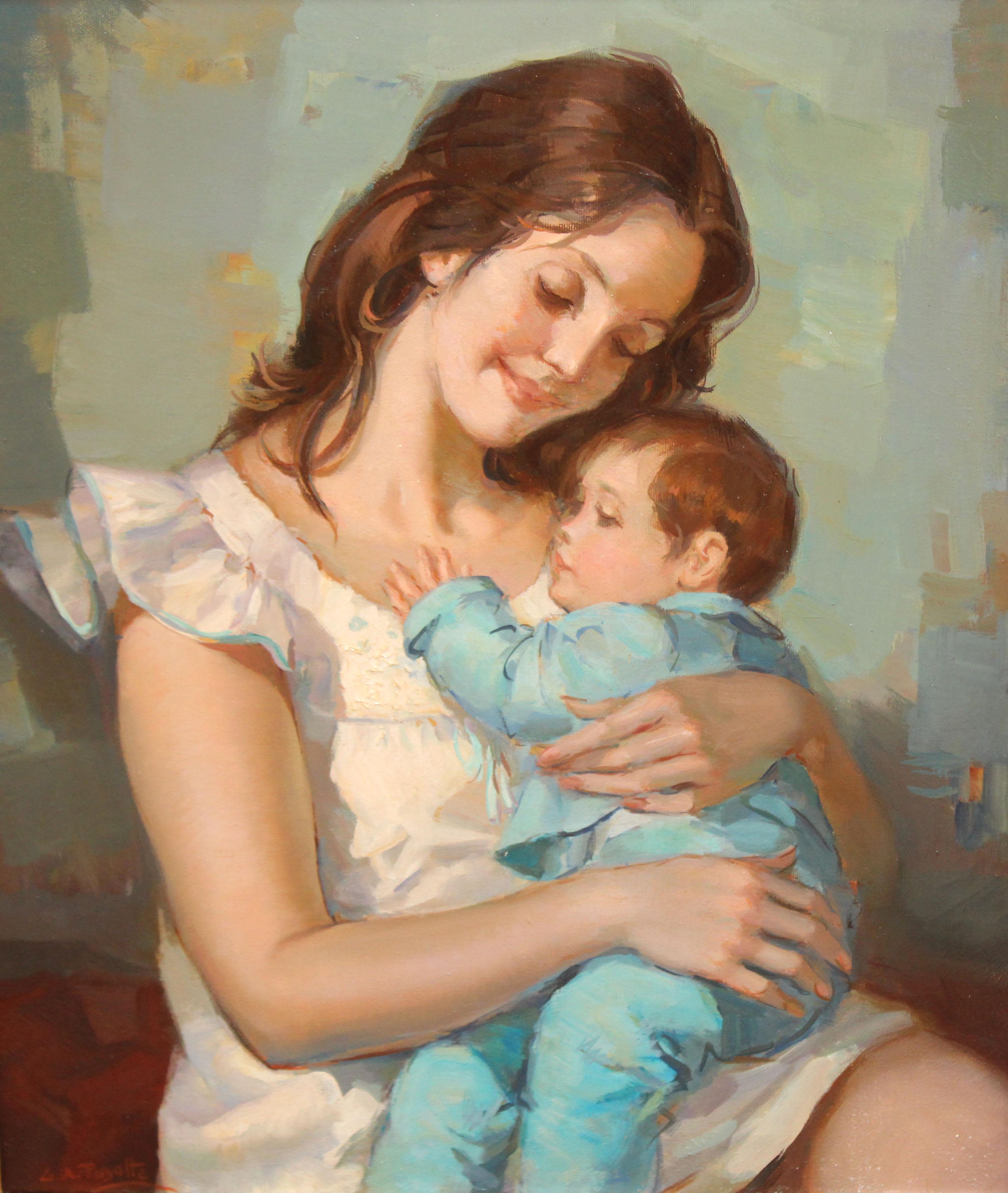 Portrait Painting de Gustavo Antonio Pujalte - Maternidad - Óleo sobre tela