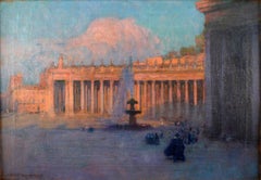 "Saint Peter's Square, Rome", 19th Century Oil on Canvas by Gustavo Bacarisas