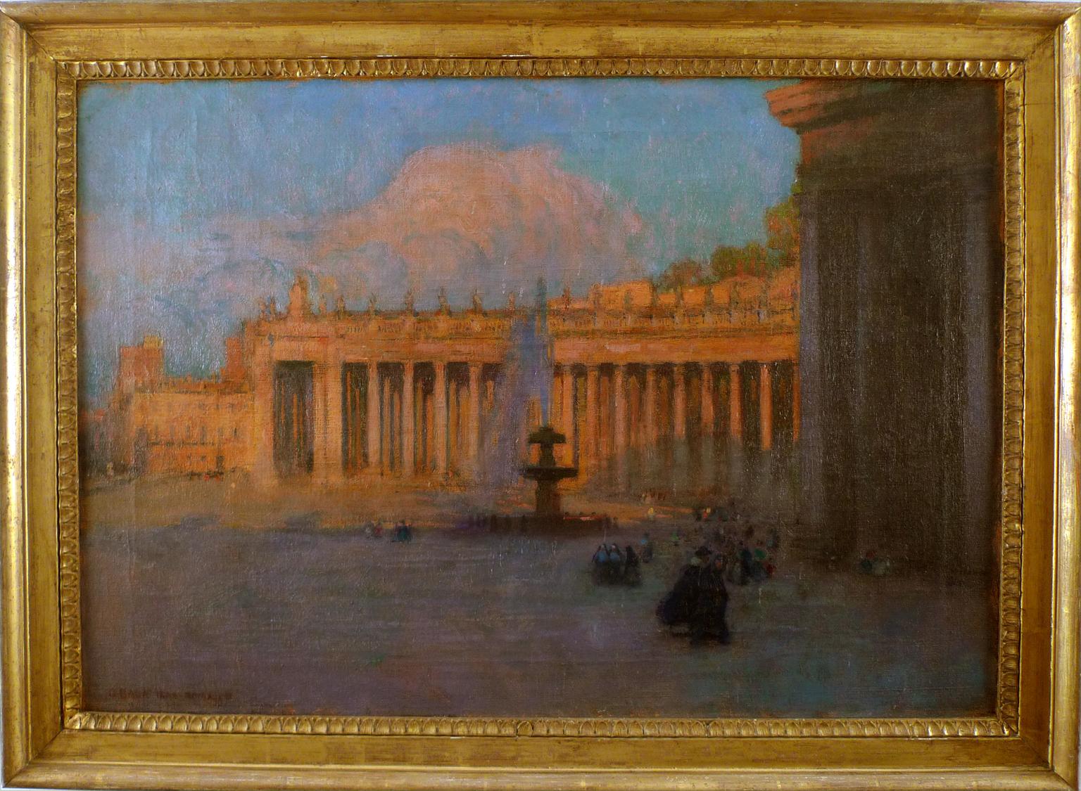 "Saint Peter's Square, Rome", 19th Century Oil on Canvas by Gustavo Bacarisas