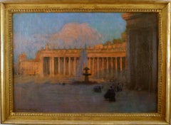 "Saint Peter's Square, Rome", 19th Century Oil on Canvas by Gustavo Bacarisas