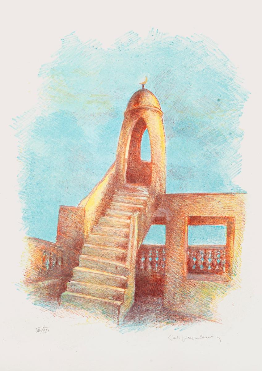 Minarete es una litografía original realizada por Gustavo Francalancia en 1980.

Firmado a mano por el artista a lápiz en la parte inferior derecha.

Buenas condiciones, salvo por unos márgenes bastante envejecidos.

Edición numerada de XXV.

La