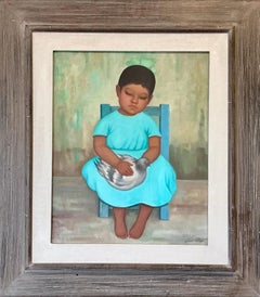 Gustavo Montoya - Gustavo Montoya Nina Con Paloma Oil Painting Gustavo Montoya Nina Con Paloma Oil Painting