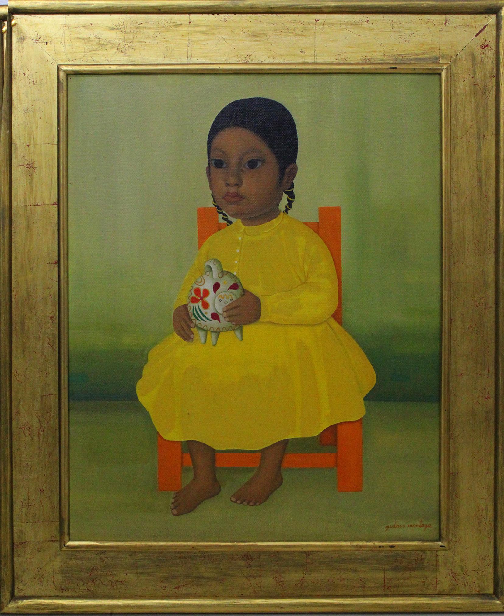 Gustavo Montoya Portrait Painting - Niña de Amarillo con Alcancía
