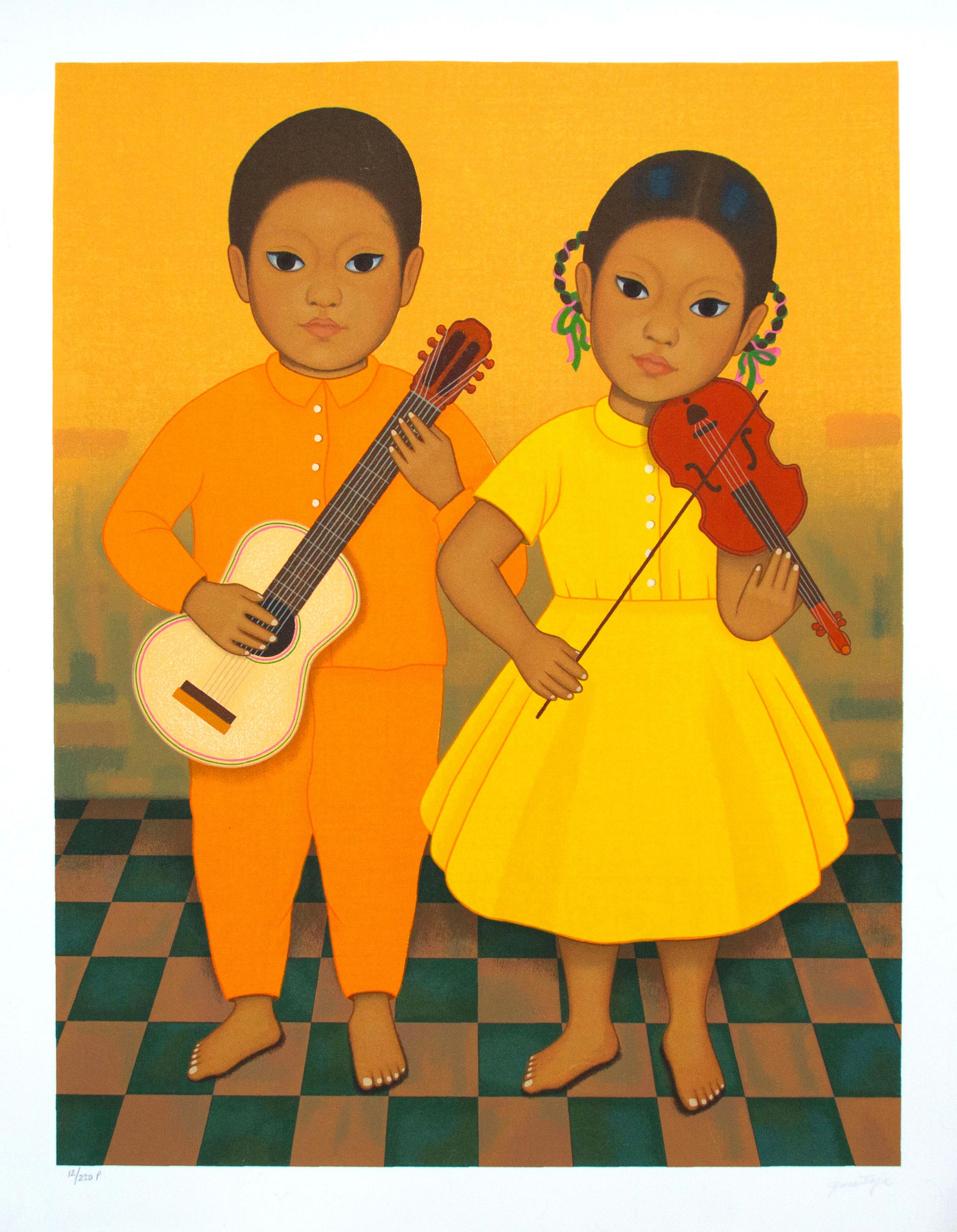 Gustavo Montoya Portrait Print - Músicos, de la serie Niños Mexicanos