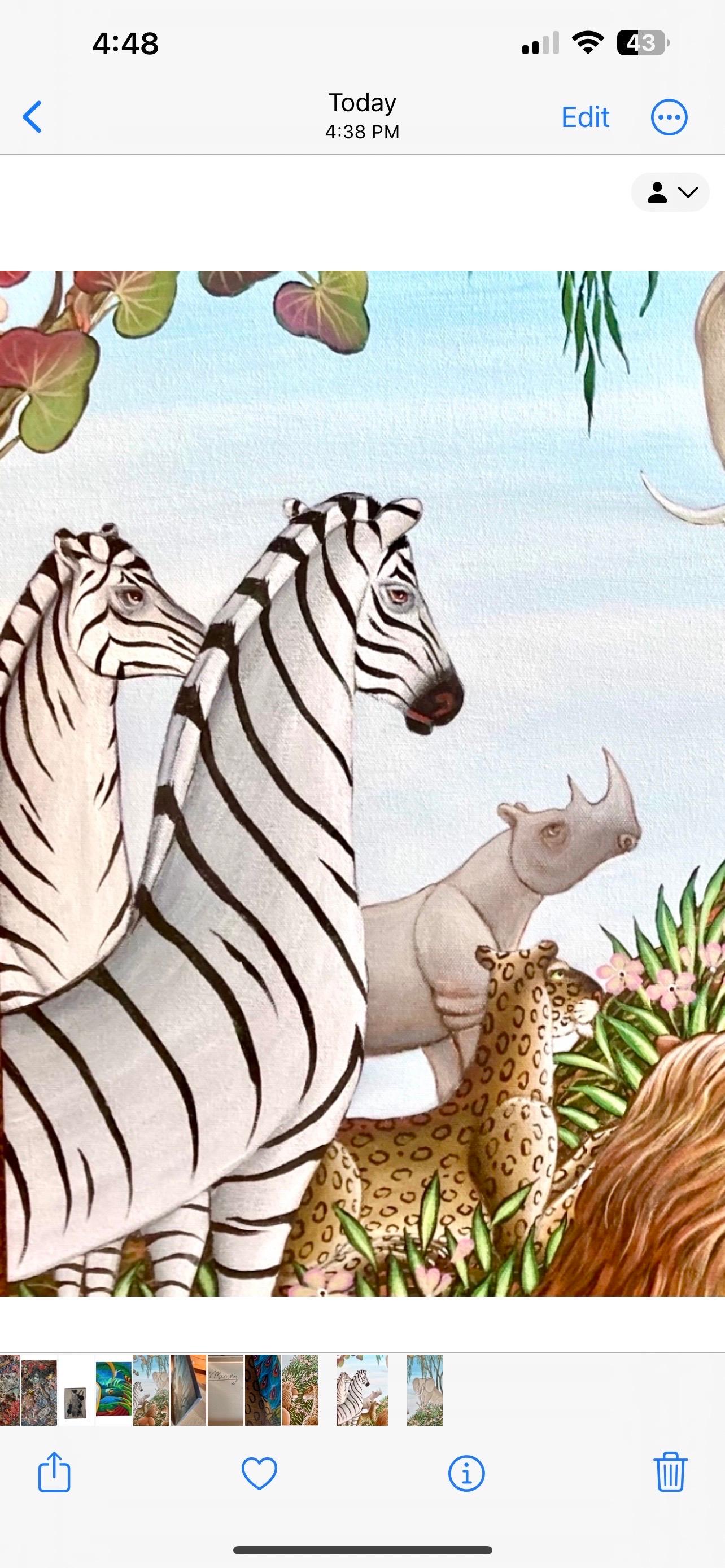 Elephant and Lions, Animal Paradise Jungle Painting Surrealist Art Gustavo Novoa For Sale 2