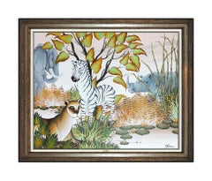 Gustavo NOVOA Original Oil Painting on Board Animal Jungle Signed Artwork LARGE