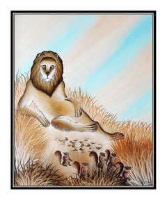 Gustavo Novoa Original Oil Painting on Board Lion Modern Animal Signed Artwork