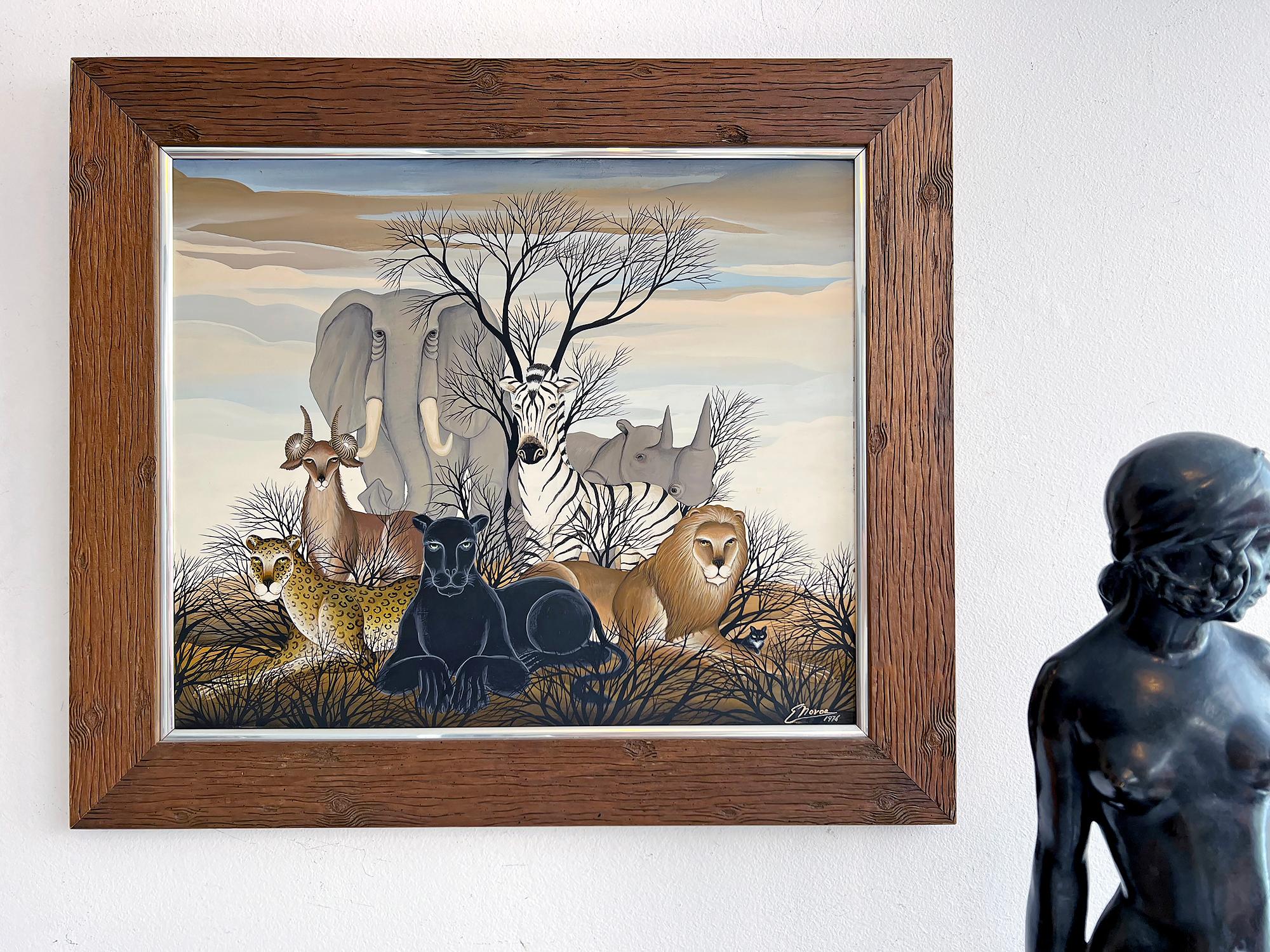 Leopard, Panther,  Lion,  Elephant,  Zebra, Rhino,  Peaceable Kingdom - Painting by Gustavo Novoa