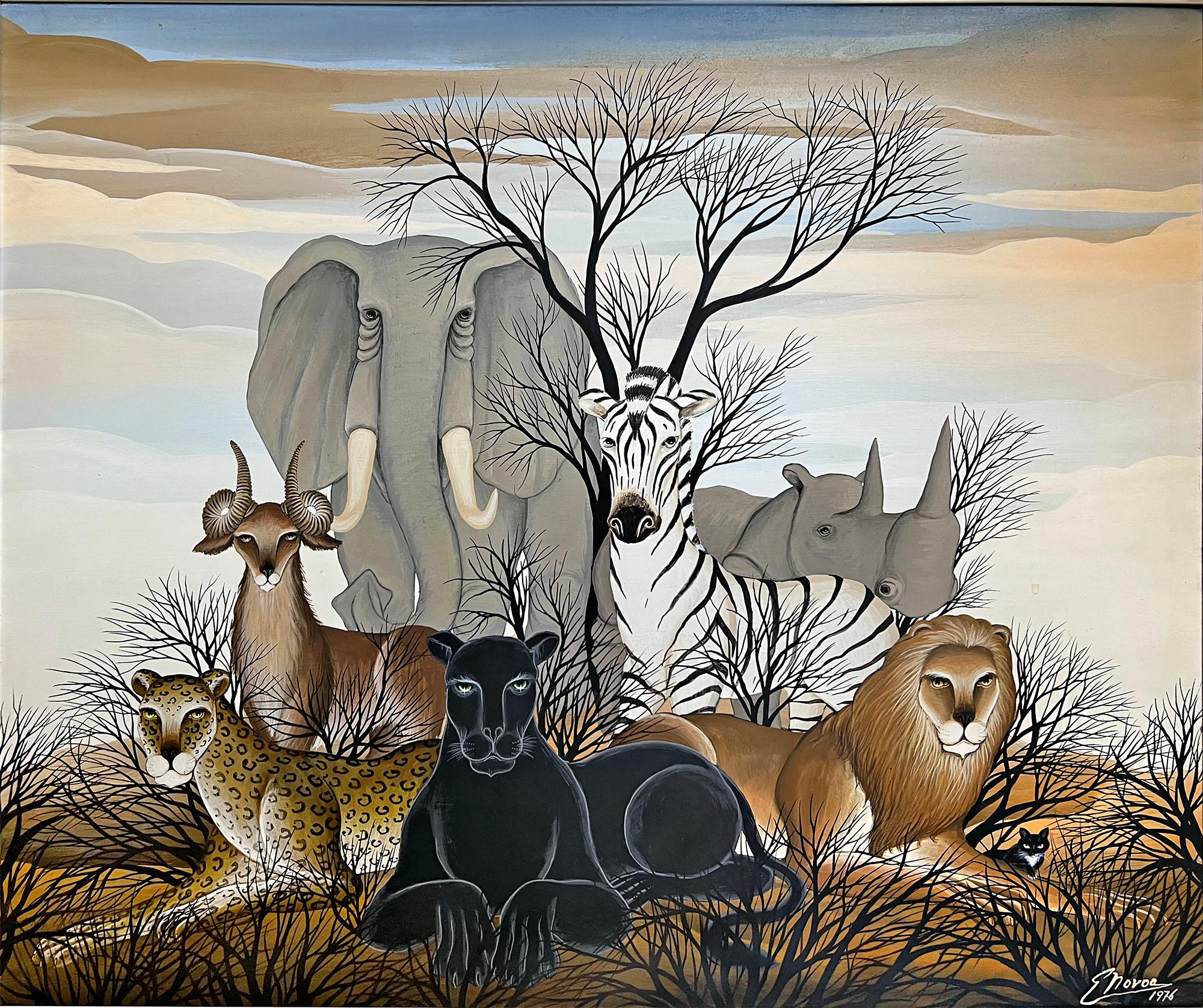 Gustavo Novoa Animal Painting - Leopard, Panther,  Lion,  Elephant,  Zebra, Rhino,  Peaceable Kingdom