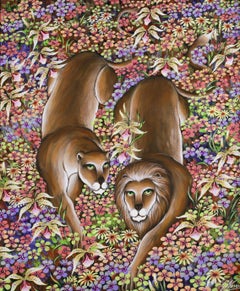 Orchid Lane - Contemporary Animal and Floral Oil Painting by Gustavo Novoa