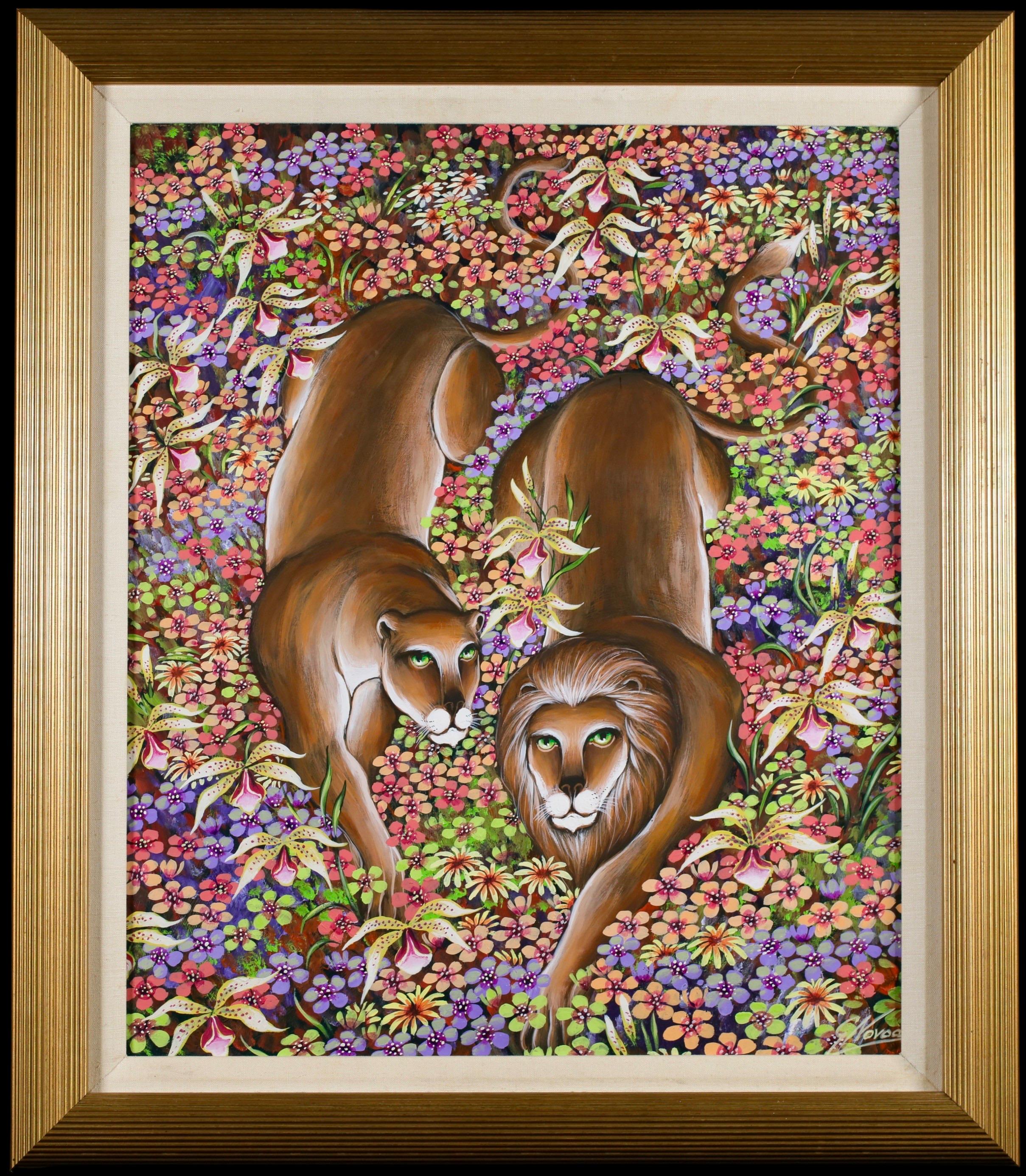 Orchid Lane - Contemporary Animal and Floral Oil Painting by Gustavo Novoa