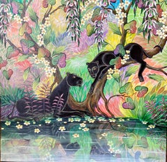 Original Painting "Promises" Tropical Jungle Painting Panthers, Gustavo Novoa