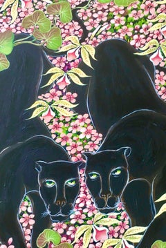 Original Painting "Spring Walk" Tropical Jungle Painting Panthers