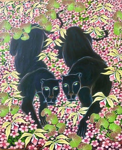 Original Painting "Spring Walk" Tropical Jungle Painting Panthers 