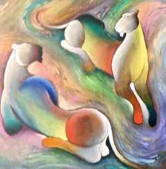 Peinture originale « tourbillons » - Peinture de Jungle tropicale - Liones lionesses Gustavo Novoa