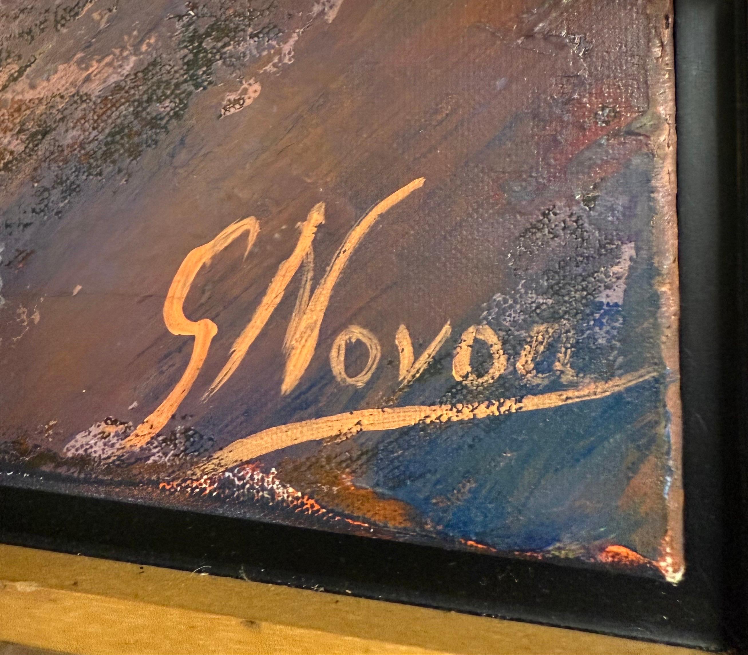 Ombre parlate, pittura a olio modernista sudoccidentale di Adobe di grandi dimensioni Gustavo Novoa in vendita 2