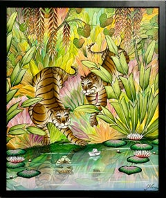Tigers Animal Paradise Tropical Jungle Painting Surrealist Art Gustavo Novoa