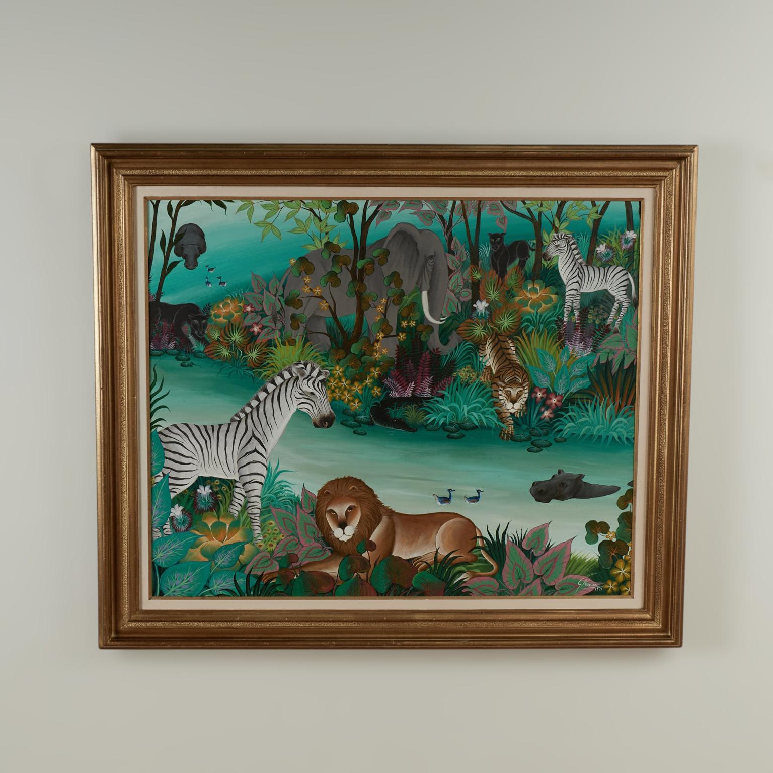 Vintage Painting of Animals in a Jungle by Gustavo Novoa