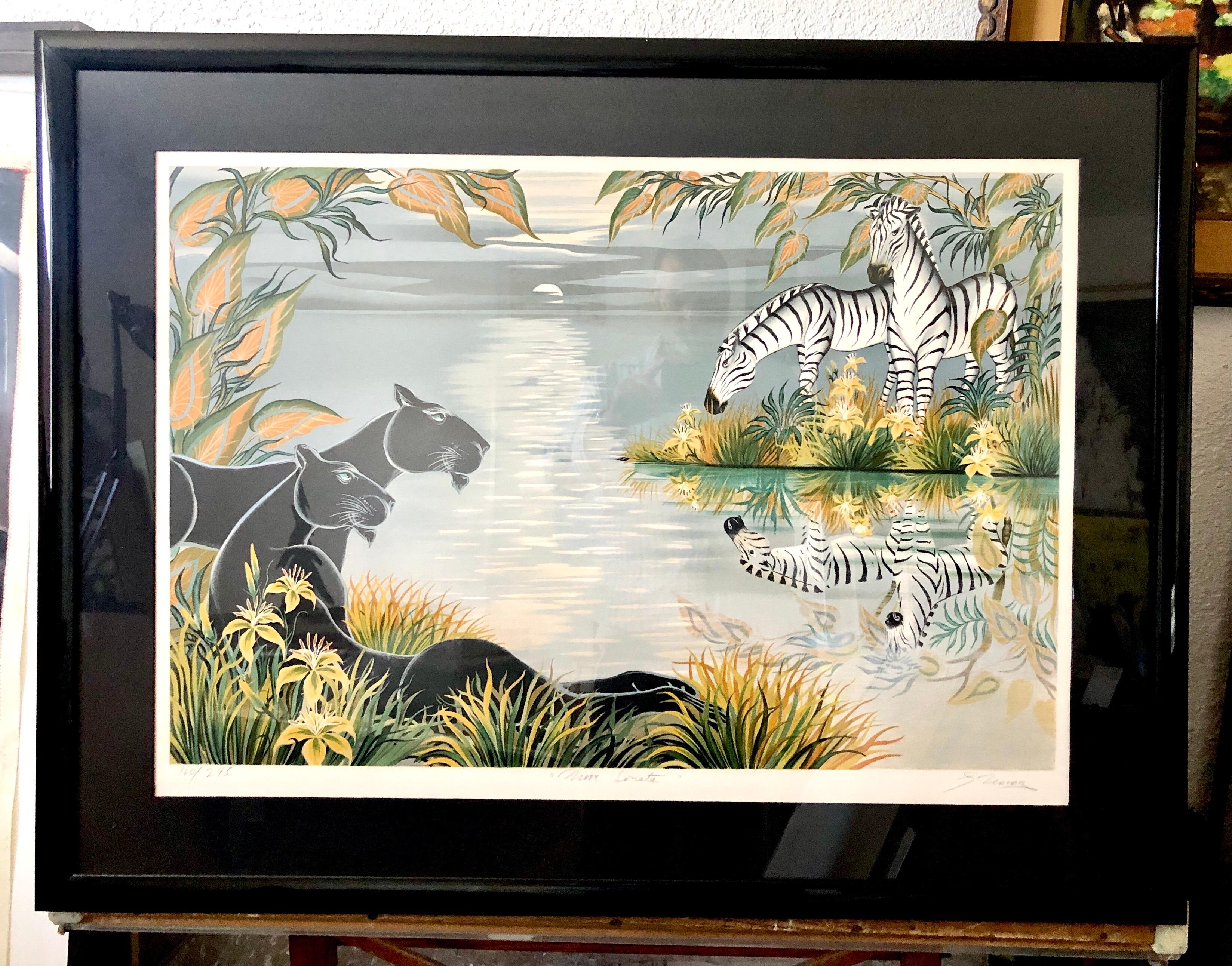 Tropical Jungle Lithograph Gustavo Novoa Black Panthers, Zebras 6