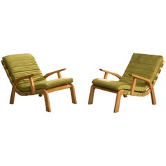 Gustavo Pulitzer Finali, Lounge Chairs, Cherrywood, Velvet, Italy, 1950s