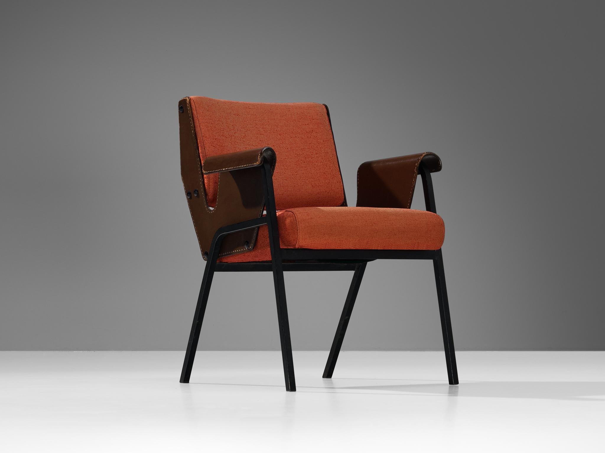 Gustavo Pulitzer for Arflex, 'Albenga' armchair, leather, fabric, enamelled steel, Italy ,1955 

A streamlined design by Italian designer and architect Gustavo Pulitzer, which with its practicality and impressive sculptural presence, embodies the