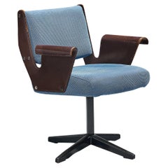 Gustavo Pulitzer for Arflex Swivel Chair in Blue Upholstery and Brown Leather
