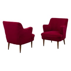 Gustavo Putlitzer Finali Pair of Crimson Velvet Midcentury Armchairs for Cassina