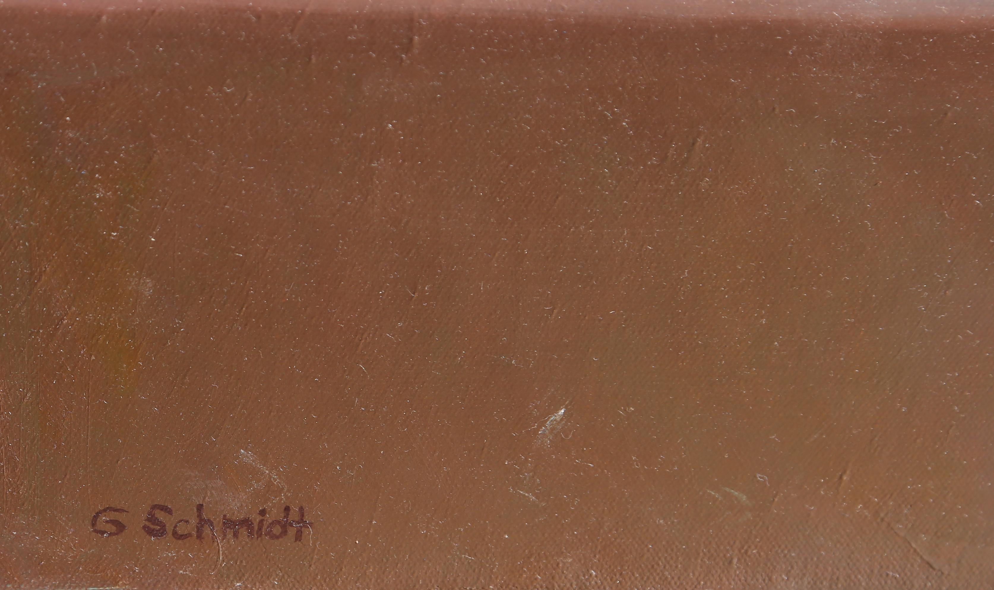 Un bodegón fotorrealista de una bolsa de melocotones derramada sobre una mesa, pintado por el artista chileno Gustavo Schmidt.

Bolsa de melocotones
Gustavo Schmidt, chileno/americano (1963-)
Fecha: alrededor de 2020
Óleo sobre lienzo, firmado abajo