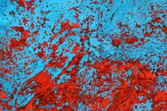 Grande peinture expressionniste abstraite rouge et bleue de Gustavo Schmidt