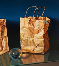 Tres Bolsas y Esfera de cristal, Photorealist Oil Painting by Gustavo Schmidt
