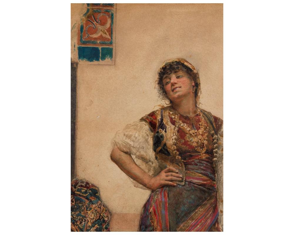 Gustavo Simoni (Italian, 1845-1926) A Watercolor of An “Orientalist Dancer” 1890 For Sale 5