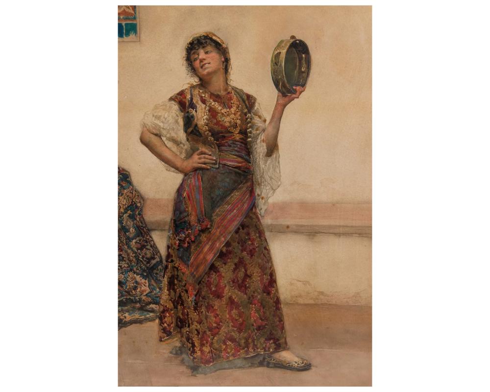 Gustavo Simoni (Italian, 1845-1926) A Watercolor of An “Orientalist Dancer” 1890 For Sale 10