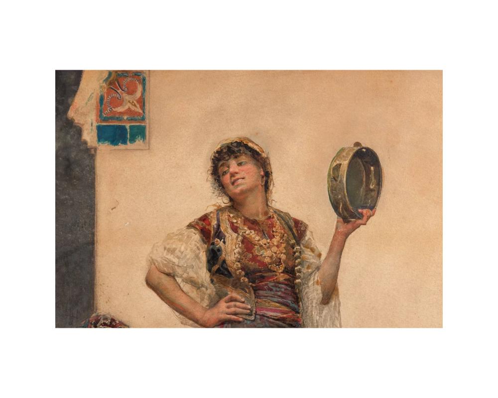 Papier Gustavo Simoni (italien, 1845-1926), aquarelle d'une danseuse orientaliste, 1890 en vente