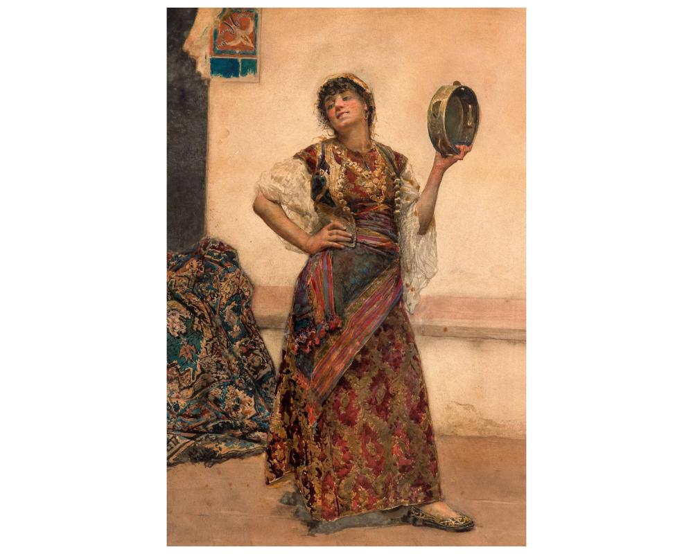 Gustavo Simoni (Italian, 1845-1926) A Watercolor of An “Orientalist Dancer” 1890 For Sale 1