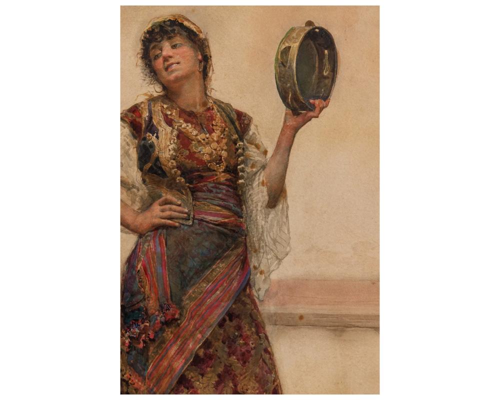 Gustavo Simoni (italien, 1845-1926), aquarelle d'une danseuse orientaliste, 1890 en vente 3
