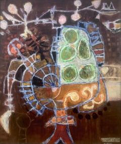 composition cubiste peinture à l'huile sur carton expressionnisme Ubeda