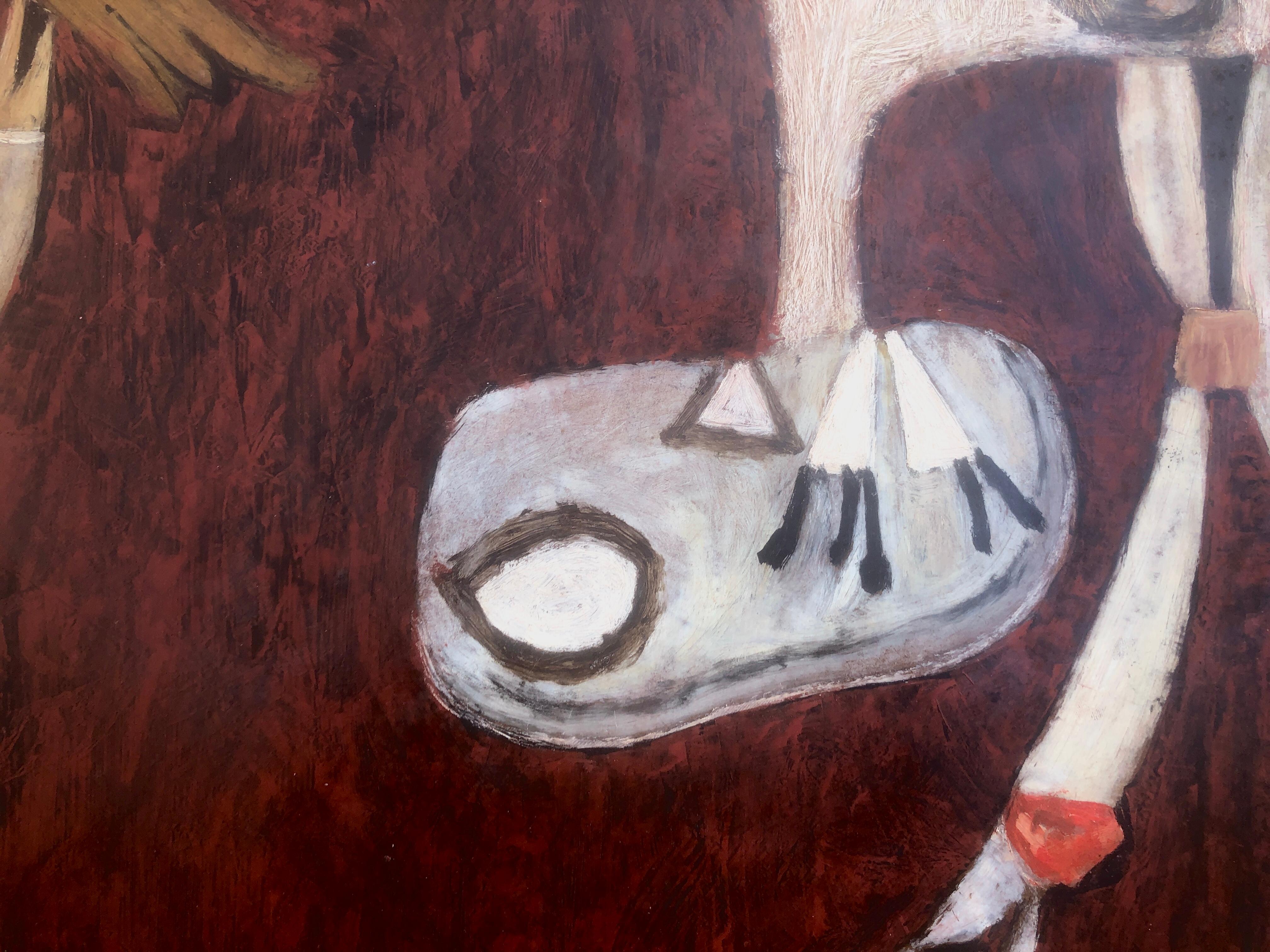 Emigrante a Salvador de Bahia Brasile acrilico su tavola pittura stile picasso - Painting Surrealismo di Gustavo Ubeda