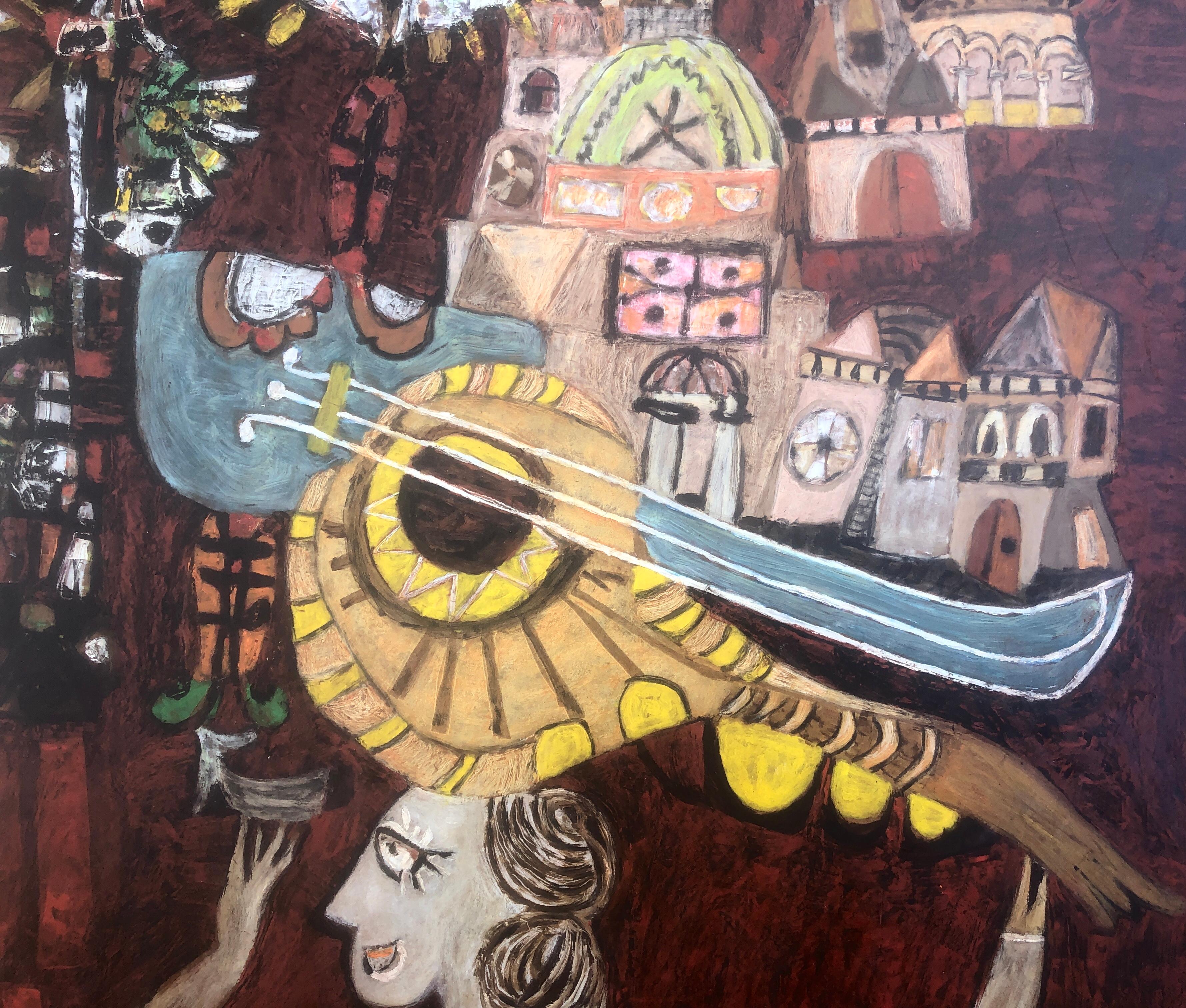 Emigrant in Salvador de Bahia Brazil acrylic on board painting picasso style For Sale 2