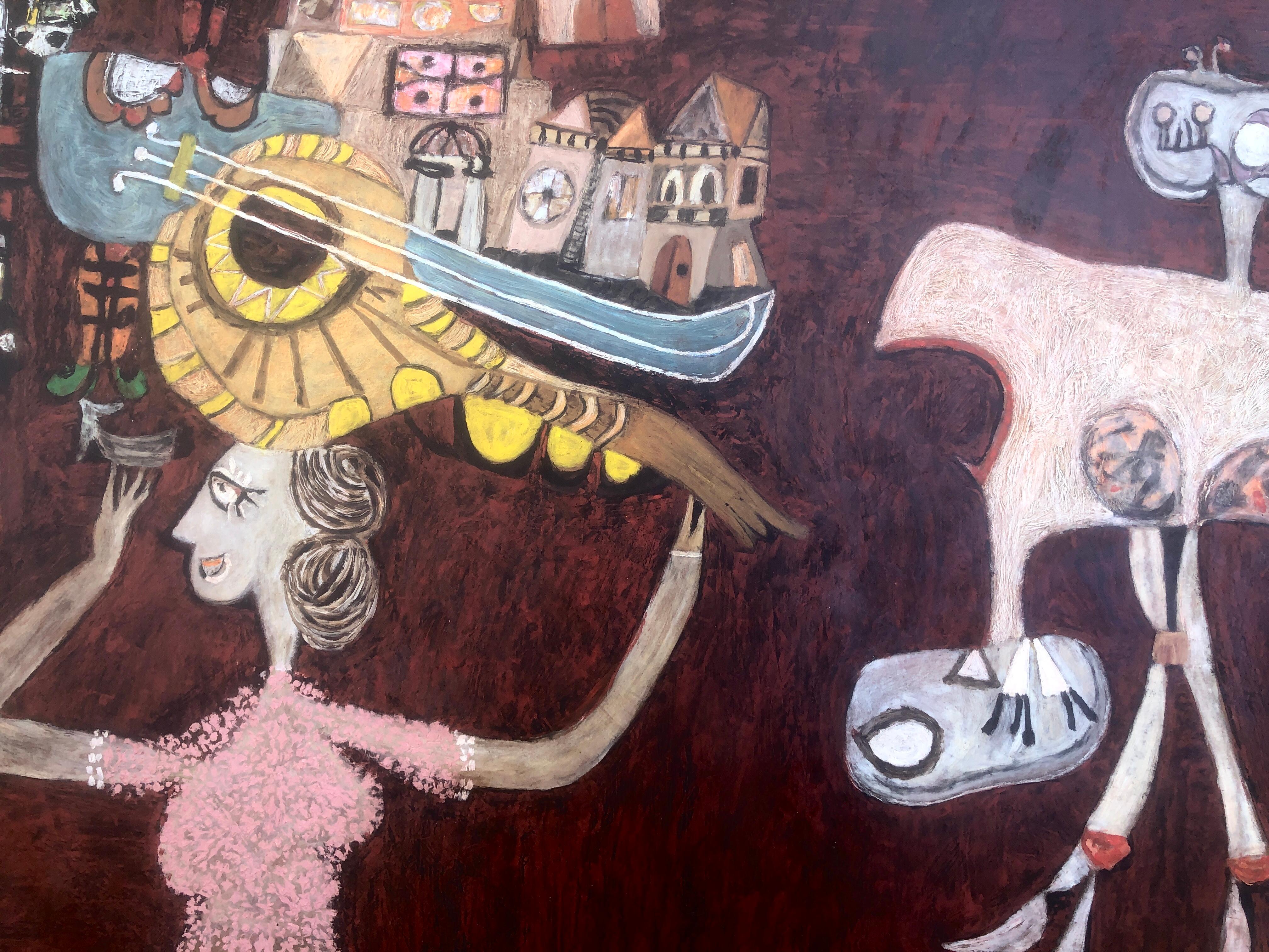Emigrante a Salvador de Bahia Brasile acrilico su tavola pittura stile picasso 2