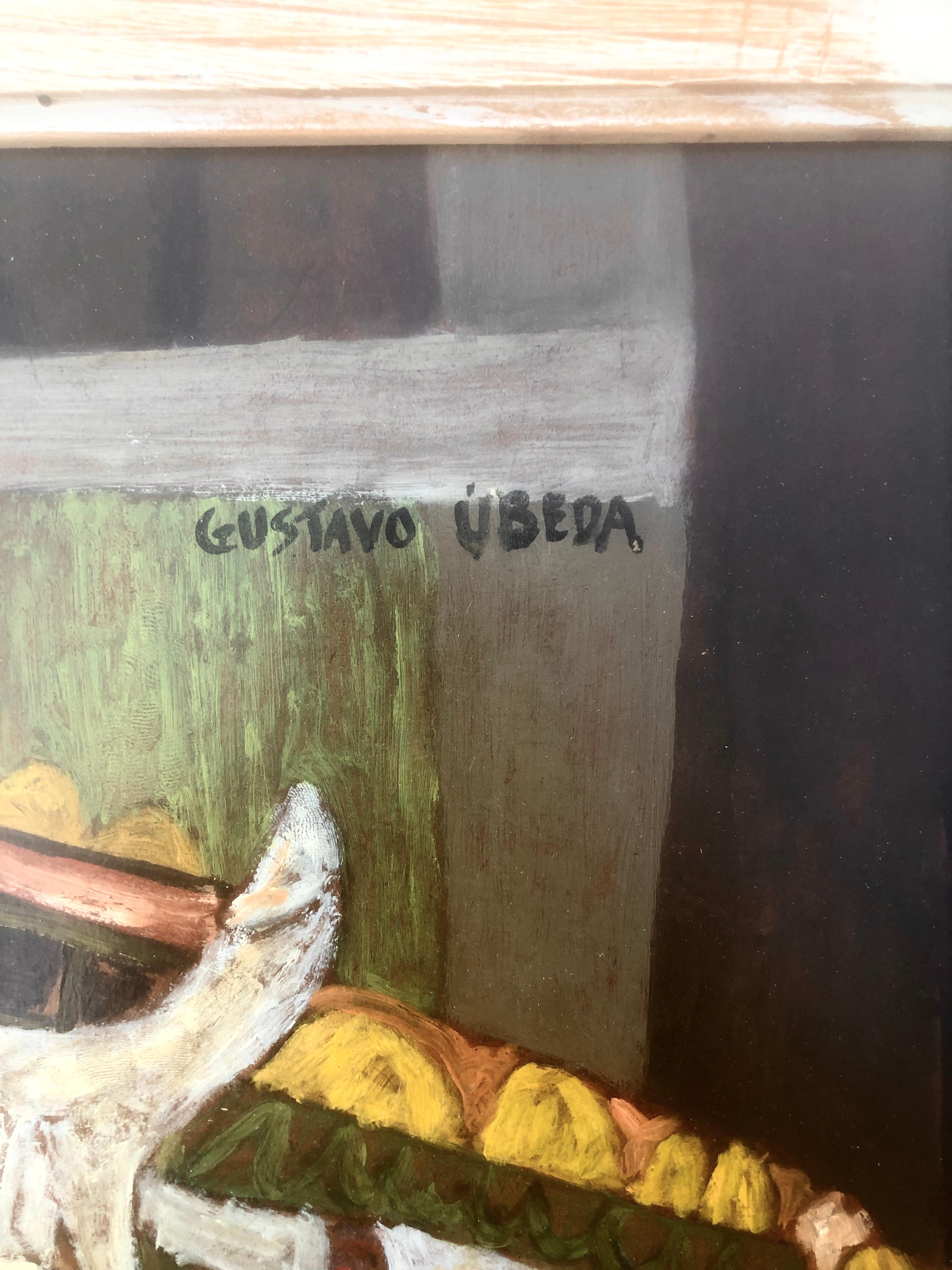 Gustavo Úbeda (1930-1994) - Picassische surrealistische Figur - Öl auf Tischplatte.
Das Öl misst 50x40 cm.
Rahmengröße 65x55 cm.

Das Gemälde von Gustavo Úbeda Romero (Herencia, 1930 - Sao Paulo, 1994) stammt aus einer Familie von Malern, die durch